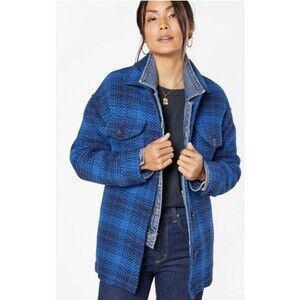 OUTERKNOWN Cloud Weave Shirt Jacket Women XS Blue Plaid Heavy Shacket Pockets